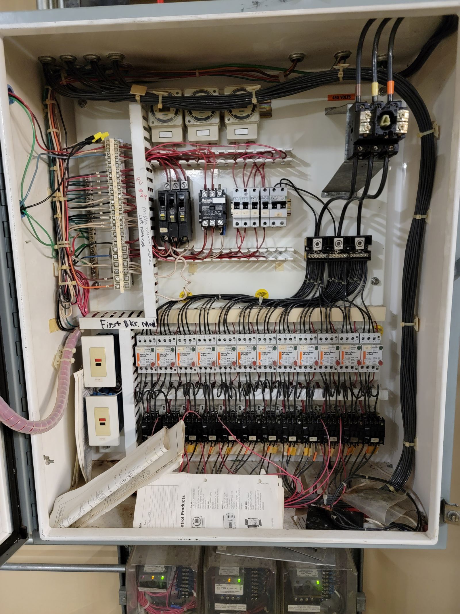 Pool automation control panel wired with relays and breakers