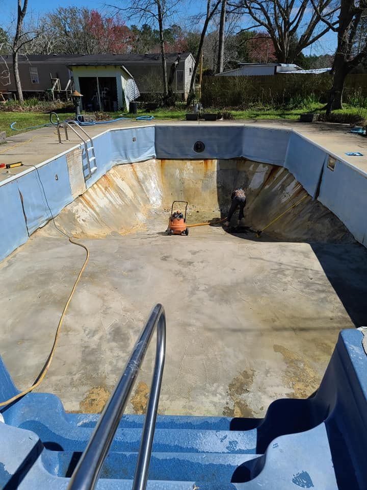 Pool drained and stripped before renovation